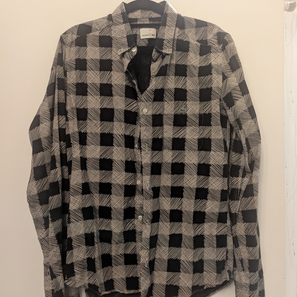 Black and White Checkered Button-Up Lacoste Shirt